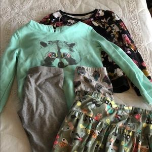 2 sweaters, 2 leggings, 1 skirt